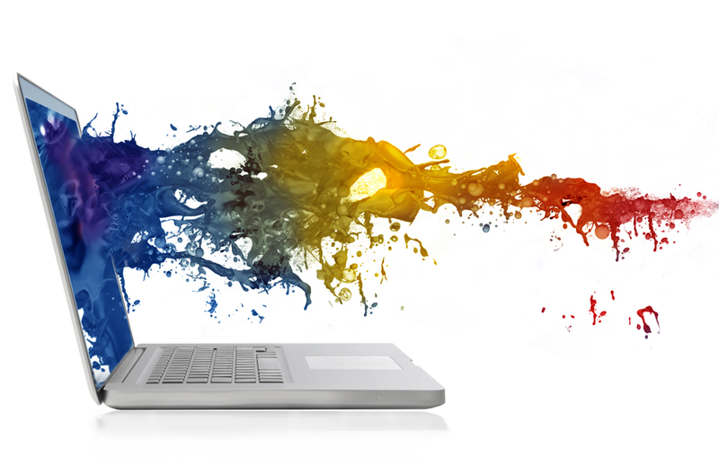 Portátil com cores criativas de web design